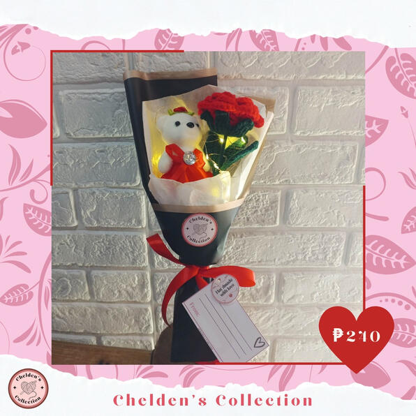 (Red) Rose w/ bear and fairy lights - ₱240